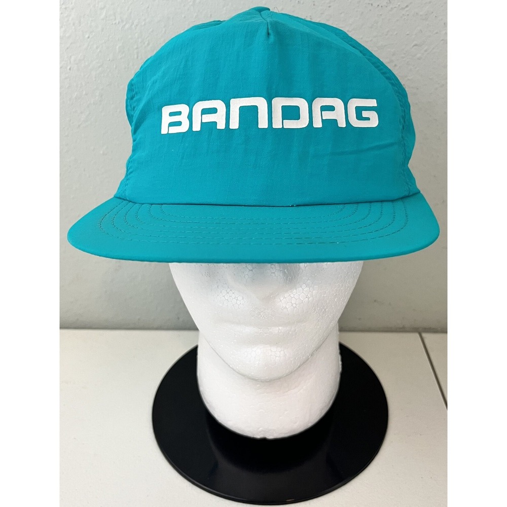 Swingster BANDAG Tires Vintage Nylon Snapback Hat Cap Teal Blue Made in USA